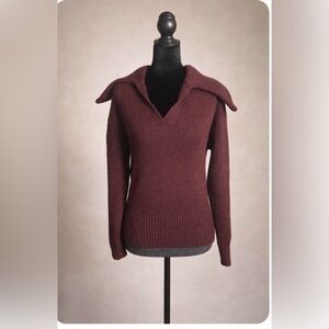 Express Burgundy Fold Over Collar Sweater XS Soft Cozy Fall Knit
